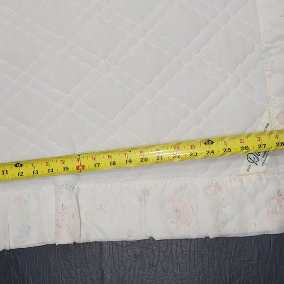 Dacron Quilted Baby Blanket Satin Trim Bunny Pastel Blocks Teddy Bear Rattle Vtg - Picture 14 of 16